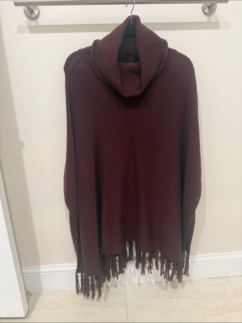 Forever 21 Burgundy Turtleneck Fringe Poncho